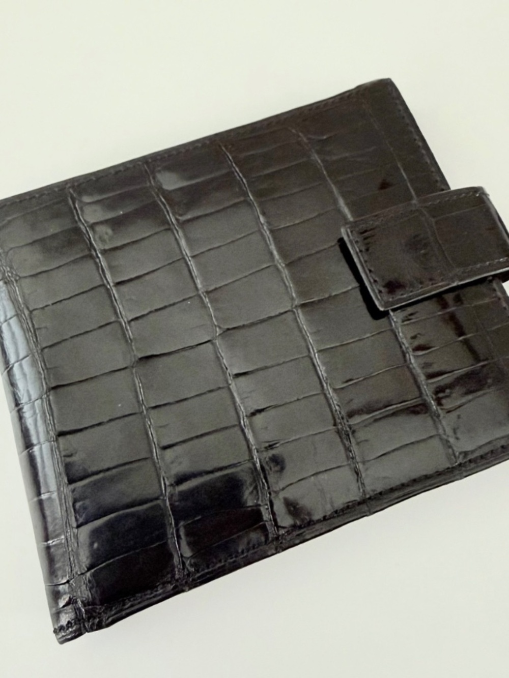 Longchamp Crocodile Embossed Black Leather Wallet